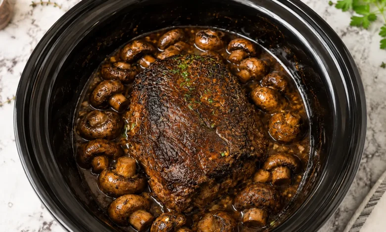 Slow Cooker Garlic Mushroom Braised Pot Roast