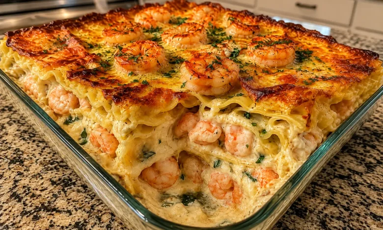 Creamy Garlic Shrimp Lasagna