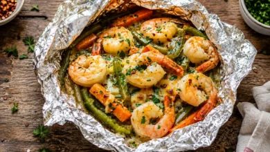 Cheesy Garlic Shrimp & Vegetable Foil Packets