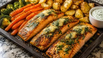 Garlic Butter Salmon and Veggies Sheet Pan