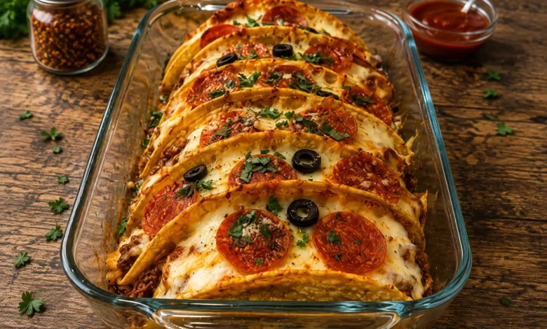 Pizza Tacos with Ground Beef and Pepperoni