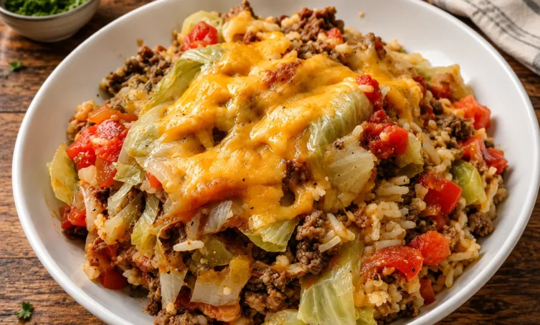 Cheesy Cabbage Beef Casserole