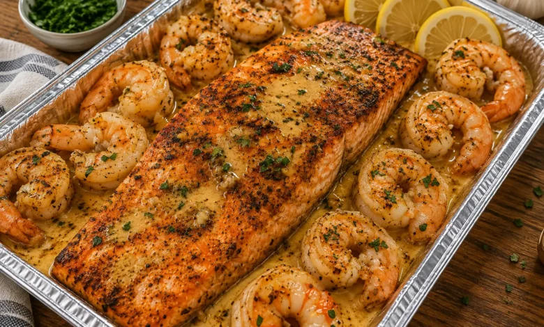 Creamy Garlic Butter Shrimp & Seared Salmon Recipe