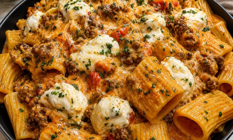 Creamy Ricotta Tomato Beef Rigatoni – Rich, Cheesy & Comforting