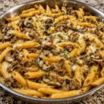 Garlic Beef and Mushroom Penne in Creamy Stroganoff Sauce