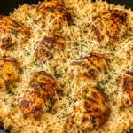 Garlic Butter Chicken Over Cheesy Parmesan Rice