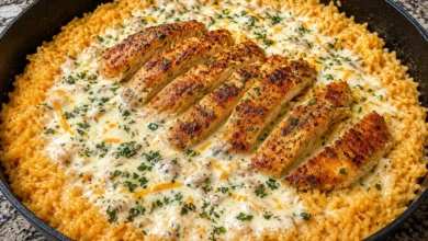 One-Pan Garlic Butter Chicken with Creamy Mozzarella Rice