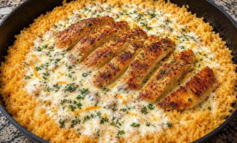 One-Pan Garlic Butter Chicken with Creamy Mozzarella Rice