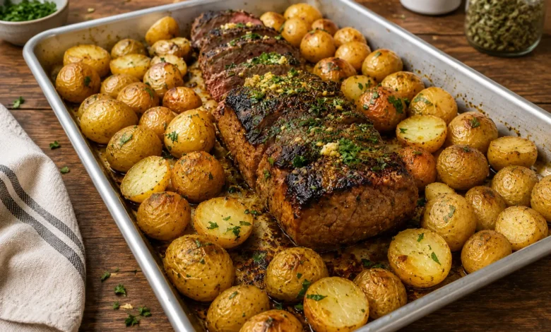 Sheet Pan Garlic Butter Steak and Potatoes
