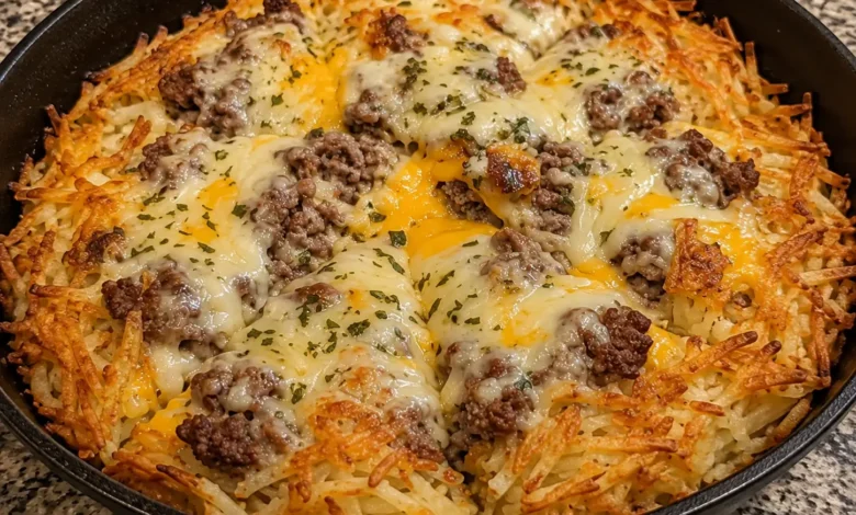Beef Onion Gravy Hash Brown Pie