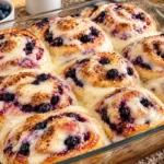 Blueberry Cinnamon Roll Cheesecake Casserole