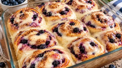 Blueberry Cinnamon Roll Cheesecake Casserole