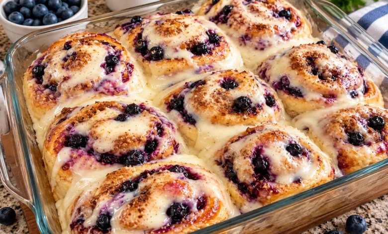 Blueberry Cinnamon Roll Cheesecake Casserole