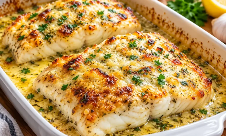Baked Cod with Garlic-Parmesan Mayo Crust