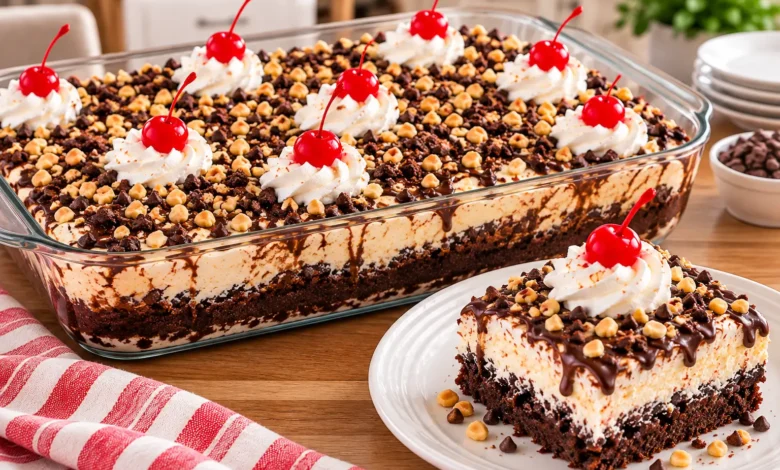 Hot Fudge Chocolate Brownie Sundae Casserole