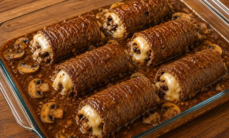 Cheesy Mushroom Beef Rolls