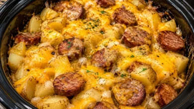 Crockpot Cheesy Potatoes & Beef Kielbasa