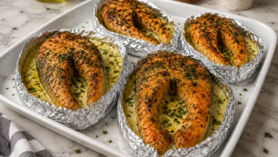Creamy Garlic Herb Salmon Steak Foil Packs