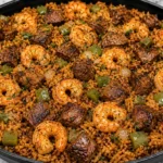Southern Garlic Butter Shrimp and Steak Rice Skillet