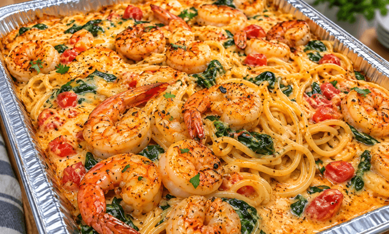 Creamy Cajun Shrimp & Spinach Pasta Bake