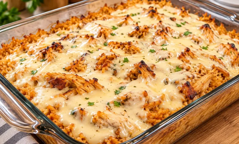 Creamy Queso Chicken and Rice Casserole